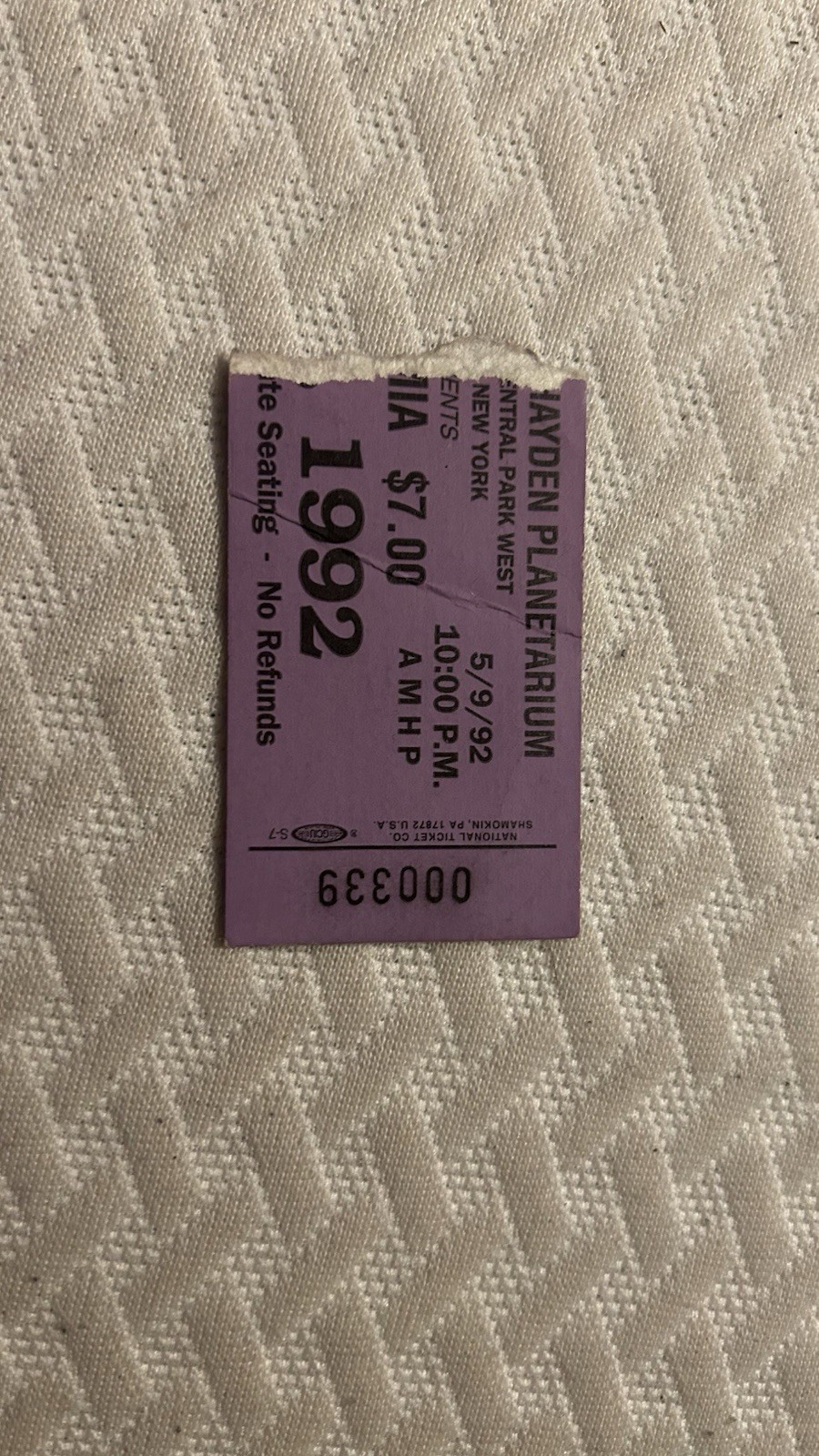 Hayden Planetarium ticket stub 5/9/92