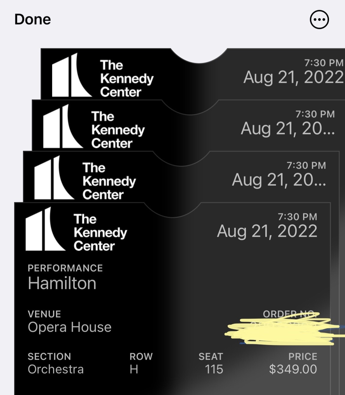 4 Tickets Hamilton 8/21/22 Kennedy Center Opera House Washington, DC.