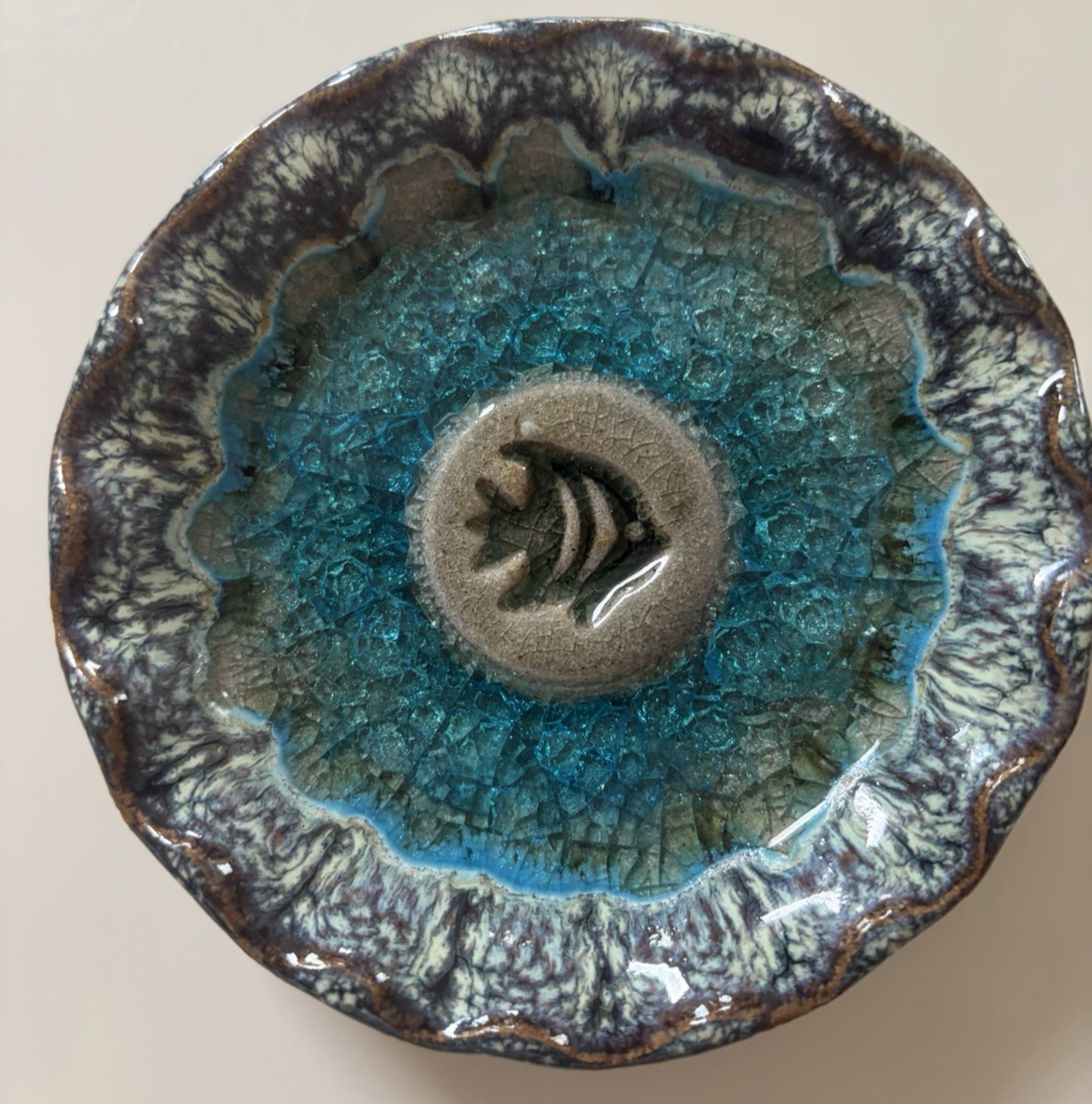 Down To Earth Pottery Trinket Dish-Teal/Blue Fish