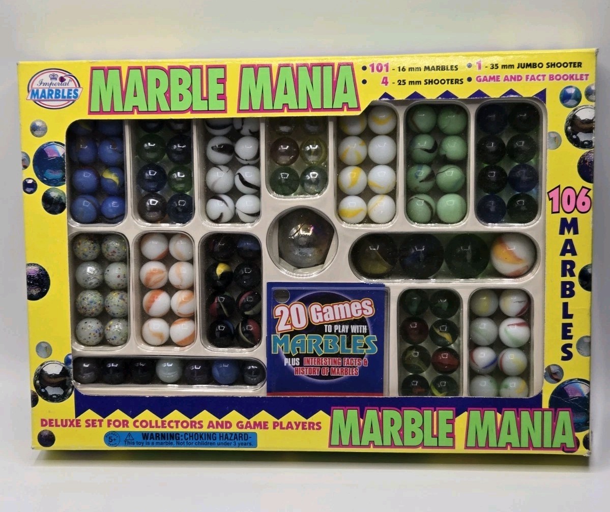 1997 Marble Mania, Imperial Toy Corporation, 106 Marbles, NIB mixed colors/sizes