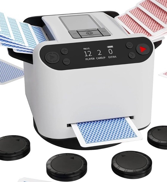 Max 6 Automatic Card Shuffler and Dealer, 2-in-1, 360° Rotating, Remote Card