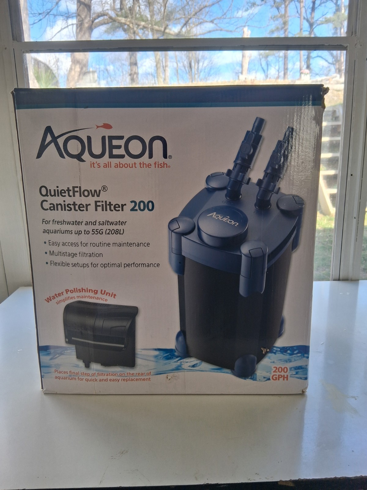 Aqueon QuietFlow Canister Filter 200, 200 GPH, 55 gal, Water Polishing Unit
