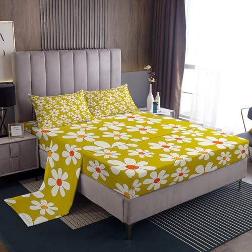  Hippie Flowers Bed Sheets King Size,70s Retro KING (W78*L80*H16") Multi 01