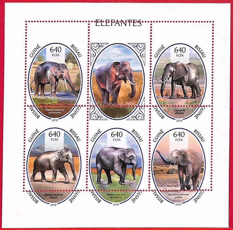 A5303 - GUINE-BISSAU - ERROR MISPERF Stamp Sheet - 2018 - Elephants