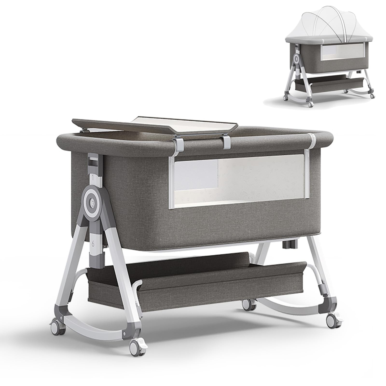 Foldable Baby Bassinet Bedside Sleeper with Mosquito Net, Portable Crib with ...