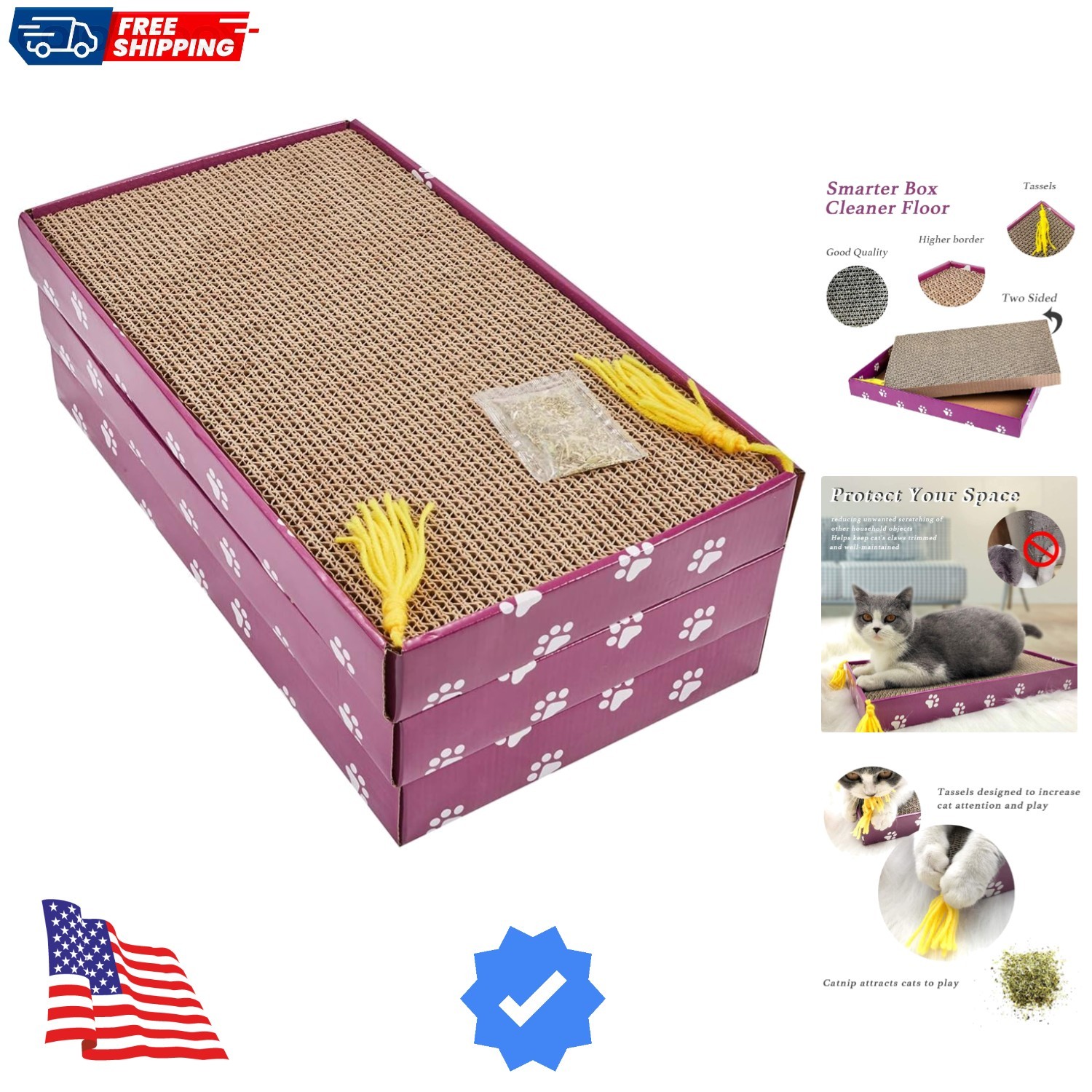 Cat Scratcher Cardboard Wide Scratching Board Reversible Corrugate Cat Scratc...