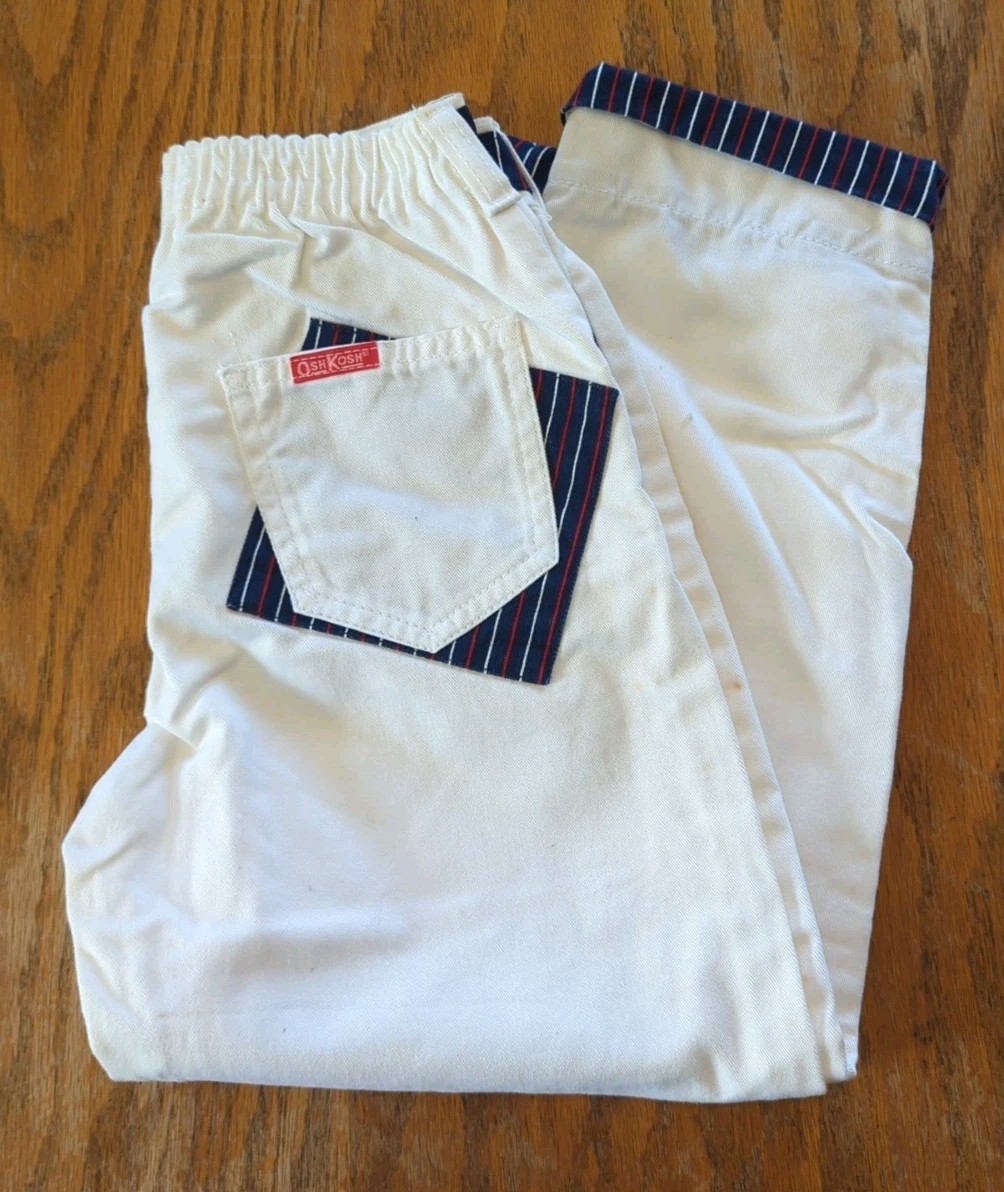 VINTAGE OSHKOSH BGOSH White With Blue Trim Pants Size Boys 5R 100% Cotton