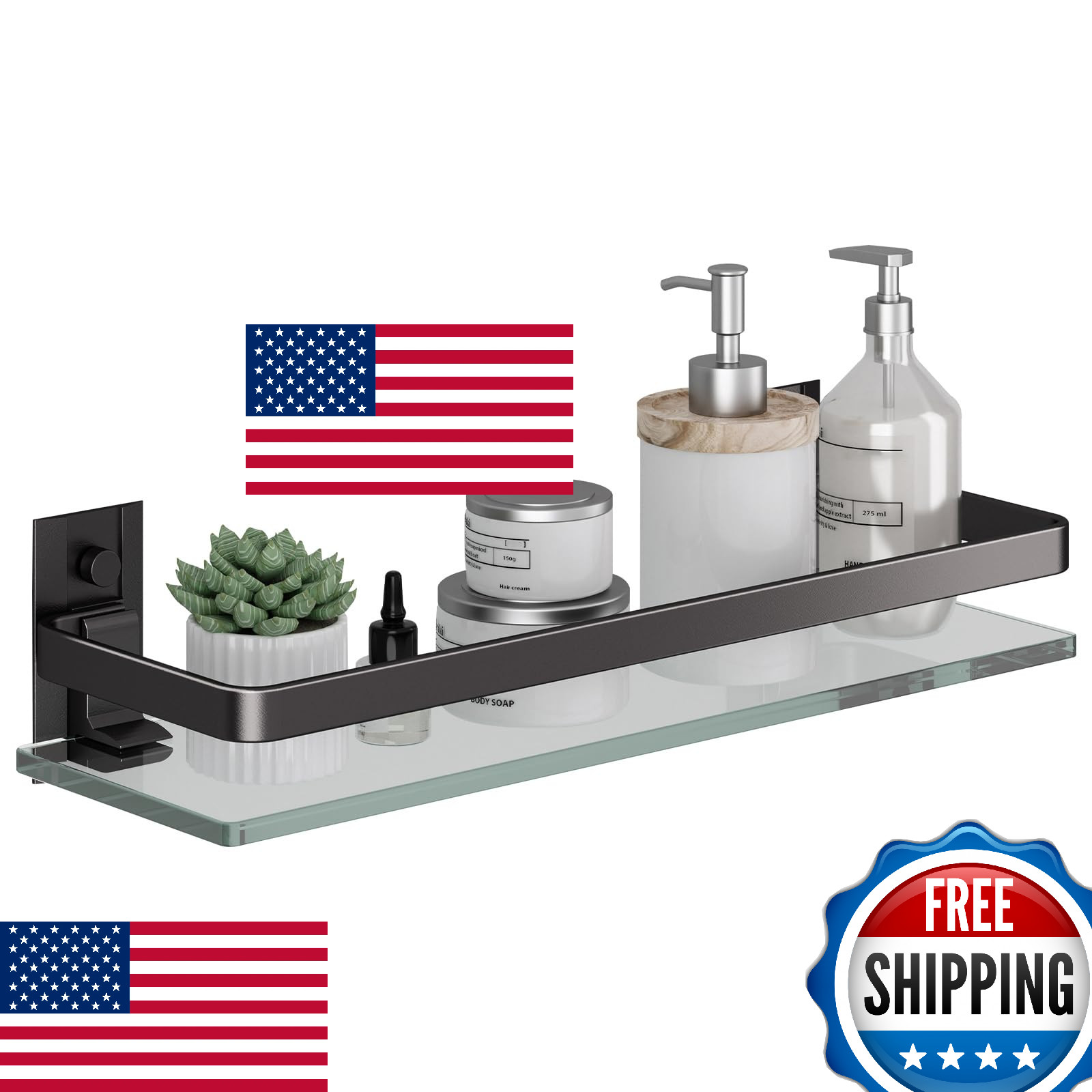 Danpoo Clear Tempered Glass Wall Shelf – Bathroom & Kitchen, Wall-Mounted Organi