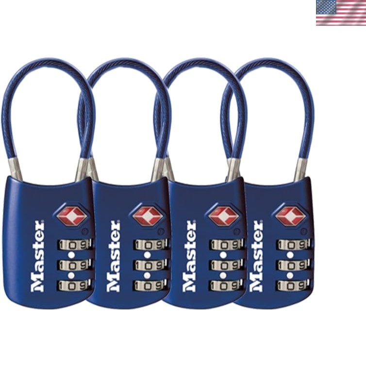 4688DBLU TSA Cable Luggage Accepted Blue, 4-Pack, 4 Piece