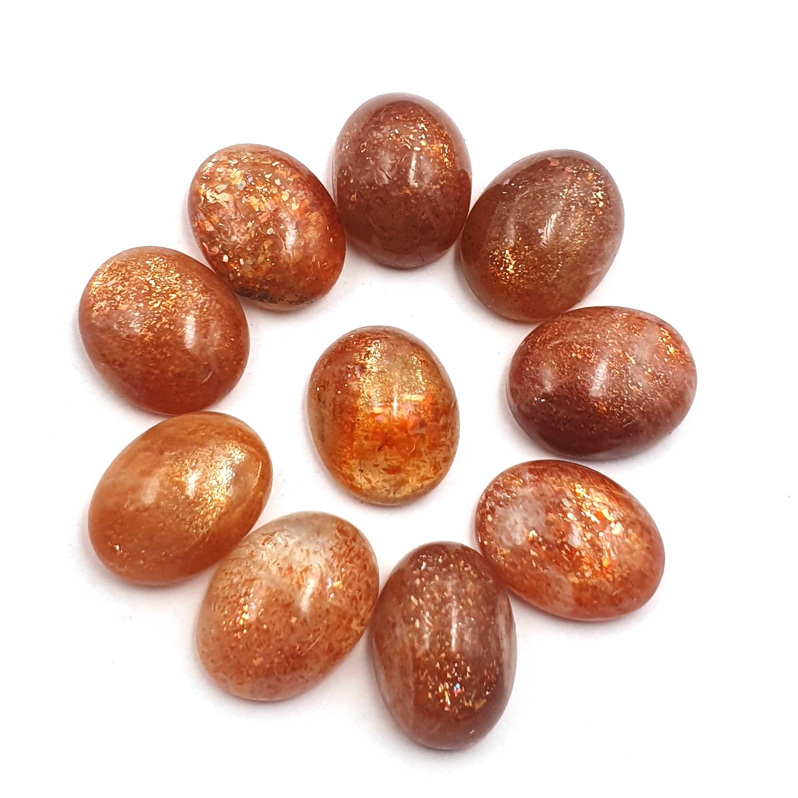 Natural Sun Stone Oval Cabochon Loose Gemstone Lot 8 Pcs 14x19 mm 130 CT