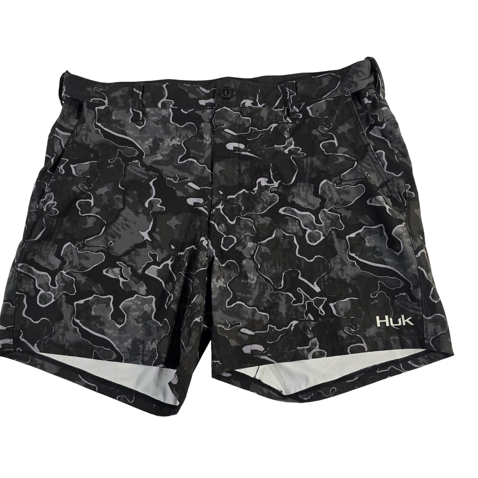 Huk Mens Camouflage Performance Fishing Shorts XXXL Black Gray