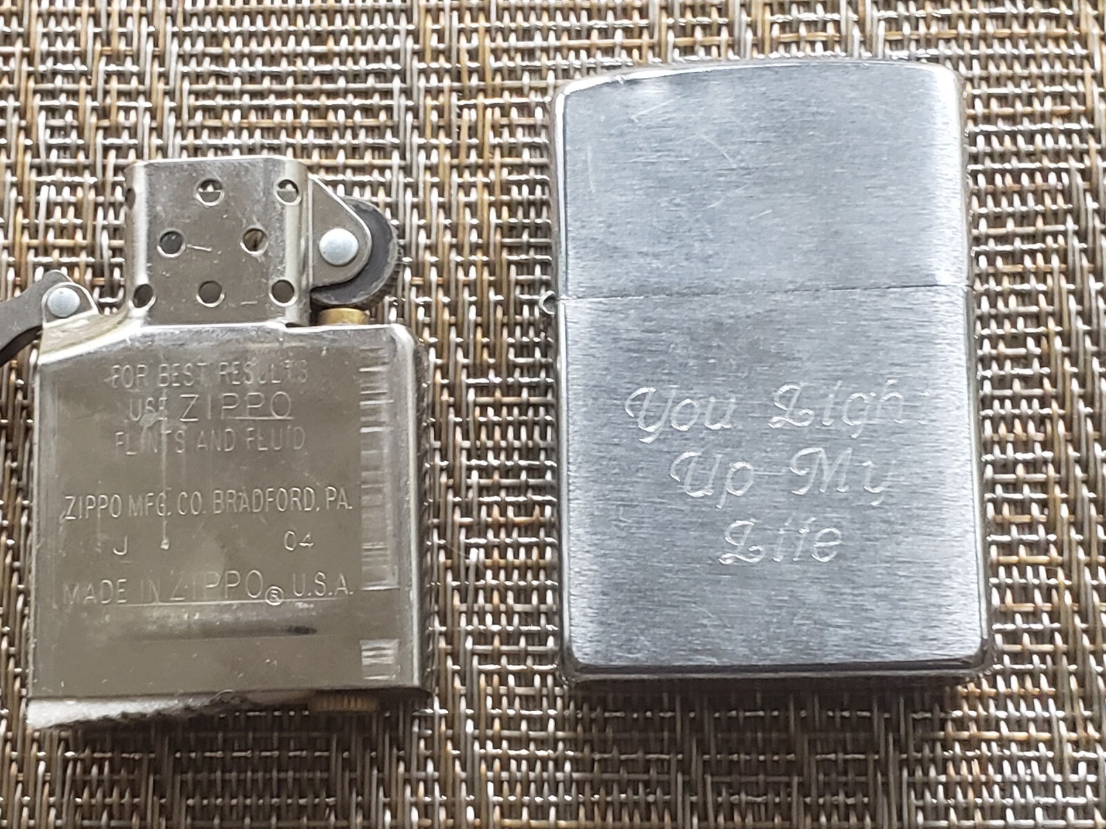  Brushed Chrome Zippo Lighter Silver Tone "You Light Up My Life" 