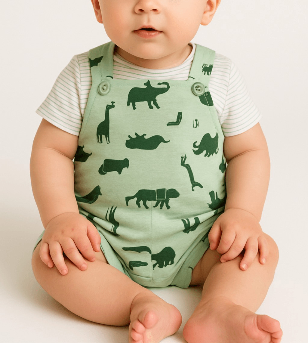 NEW Little Me Boys Green Novelty Jungle Animal Soft Overall Bibs sz 3 Mo Zoo Lio