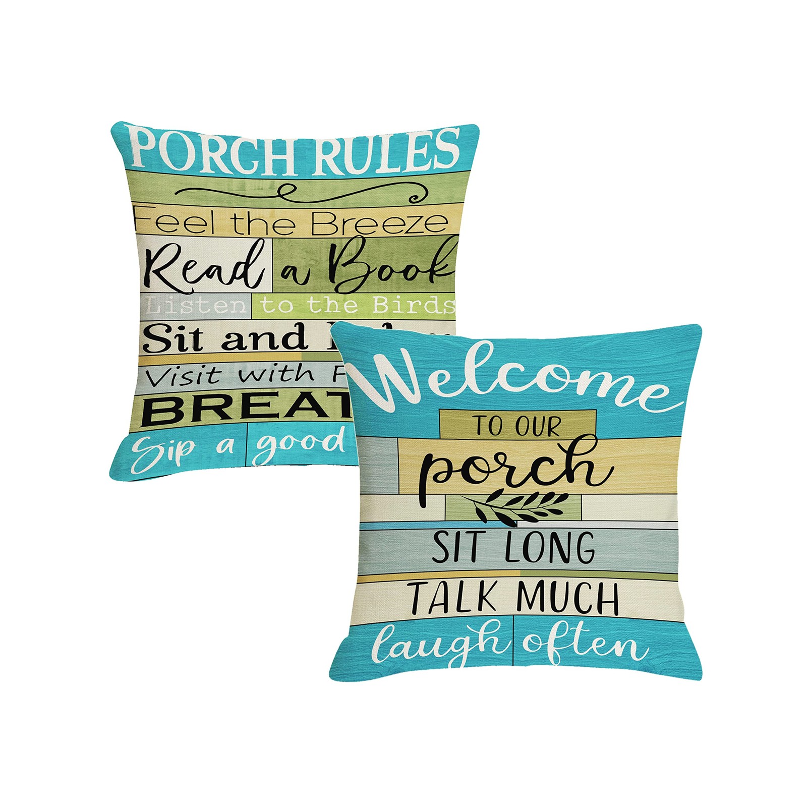 Lake House Outdoor Pillow Covers 18x18 Inch Waterproof Turquoise Woodgrain St...