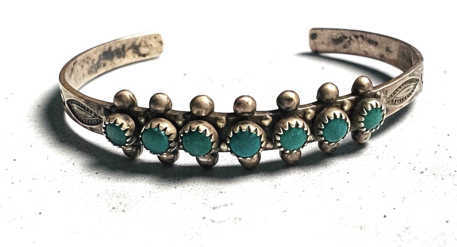 Fred Harvey Vtg Snake Eye Sterling Silver Turquoise Cuff Bracelet 5” Zuni NICE!