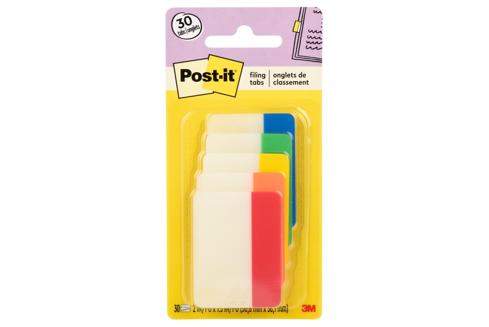 Post-it Tabs, 2 in, Solid, Assorted Colors, 6 0.4" x 2.8", 