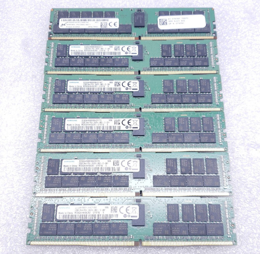 Lot Of 6 Samsung M393A4K40CB2-CTD7Q 32GB PC4-2666V DDR4 2666Mhz ECC Server RAM