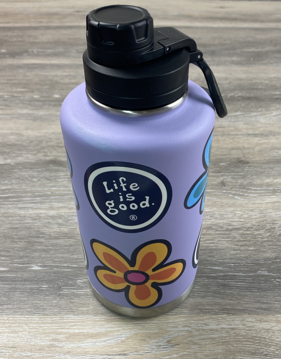Life Is Good Stainless Steel Thermos Drinking Bottle 50oz  Daisies And Logo