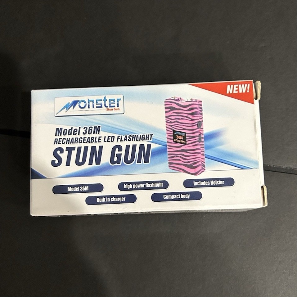 Monster Model 36M Rechargeable LED Flashlight Stun Gun Pink Zebra