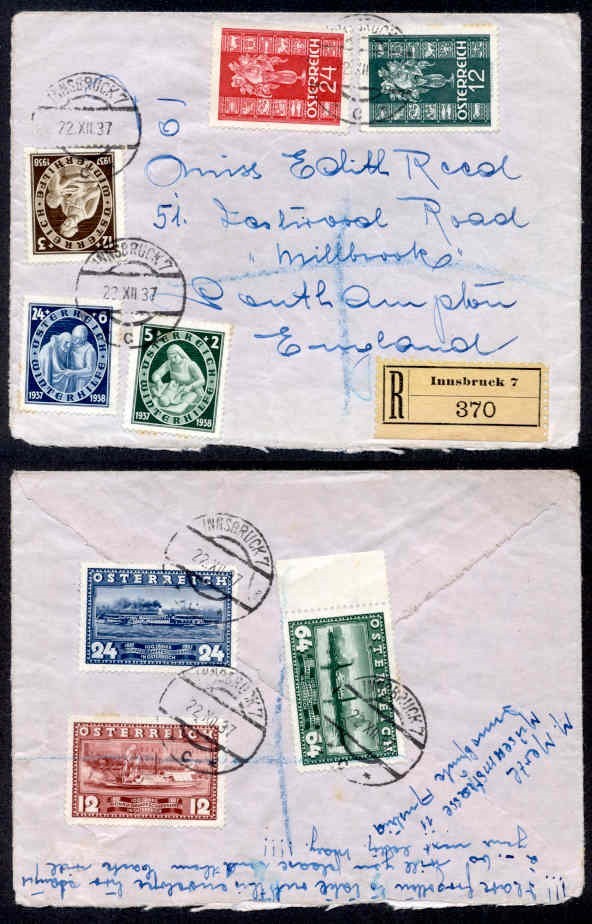 AUSTRIA 1937 REG SEMIS COMBO TO UK