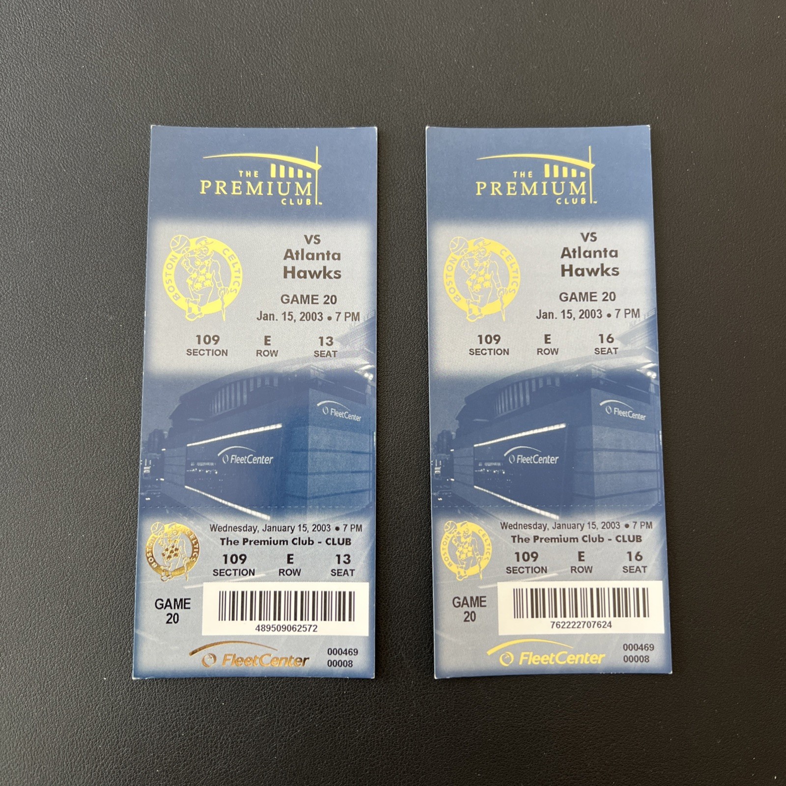 Lot Of 2 Boston Celtics Vs. Atlanta Hawks Full Tickets 01/15/2003