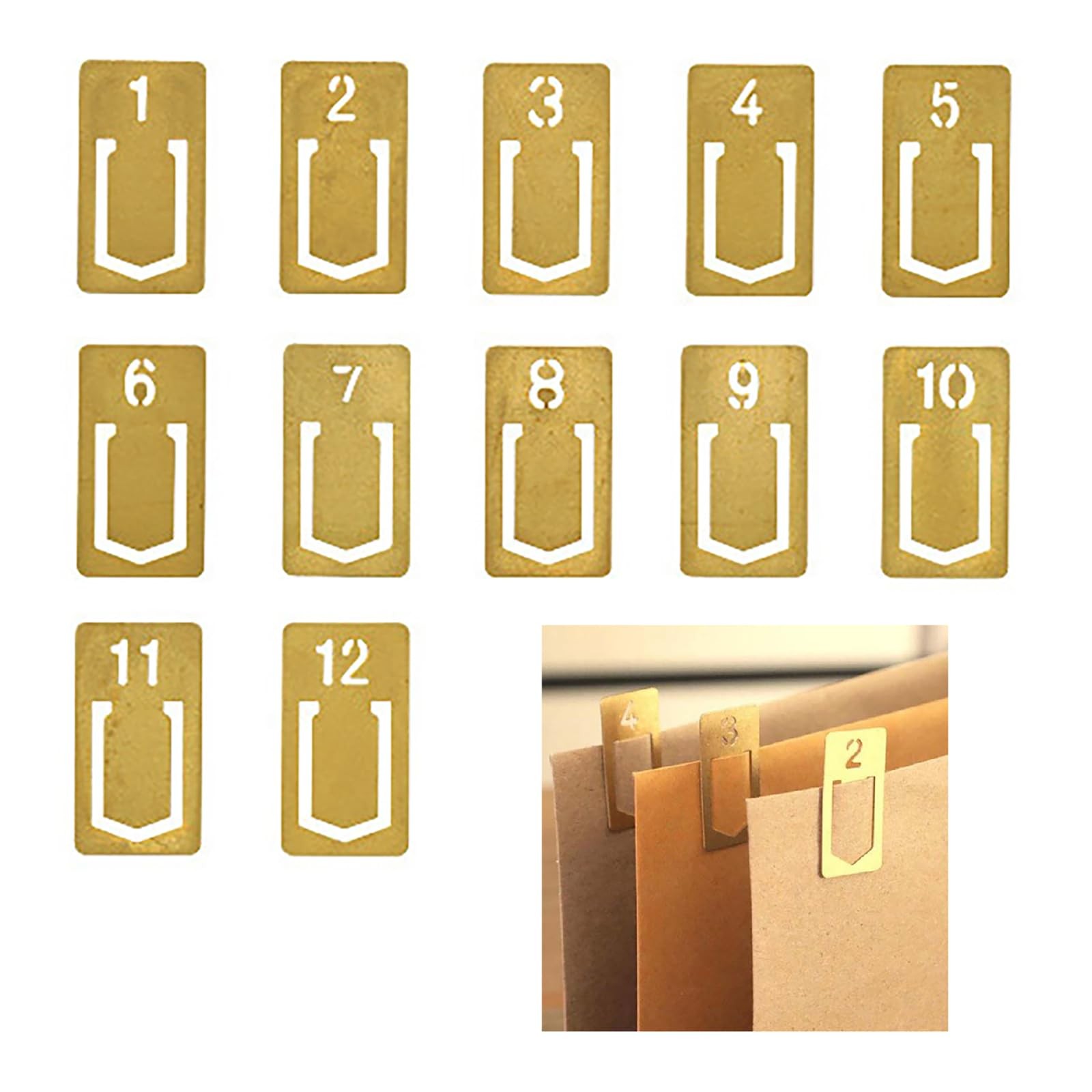Doraking 12Pcs Brass Mini Bookmarks, Number 1-12 Planner Page Multicolor 