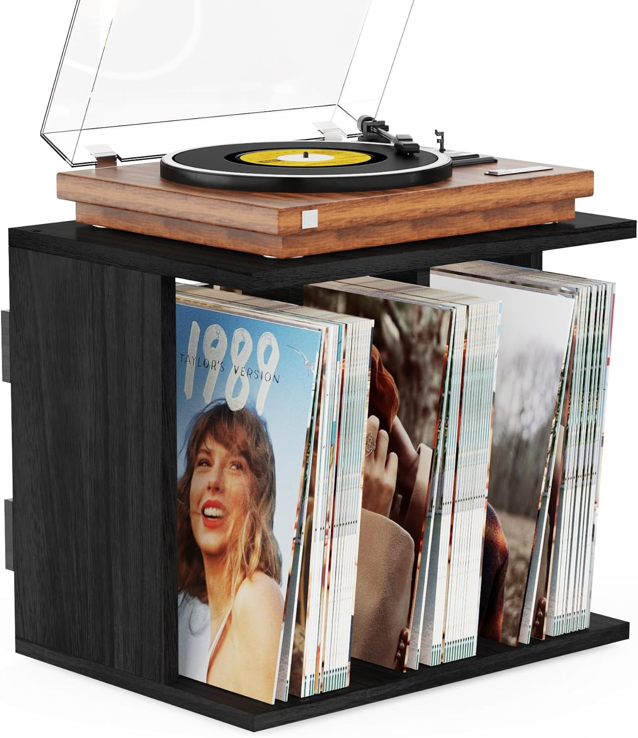 Vinyl Record Storage, Record Player Stand Wall Mount up to 80-100 Albums, 3-Comp