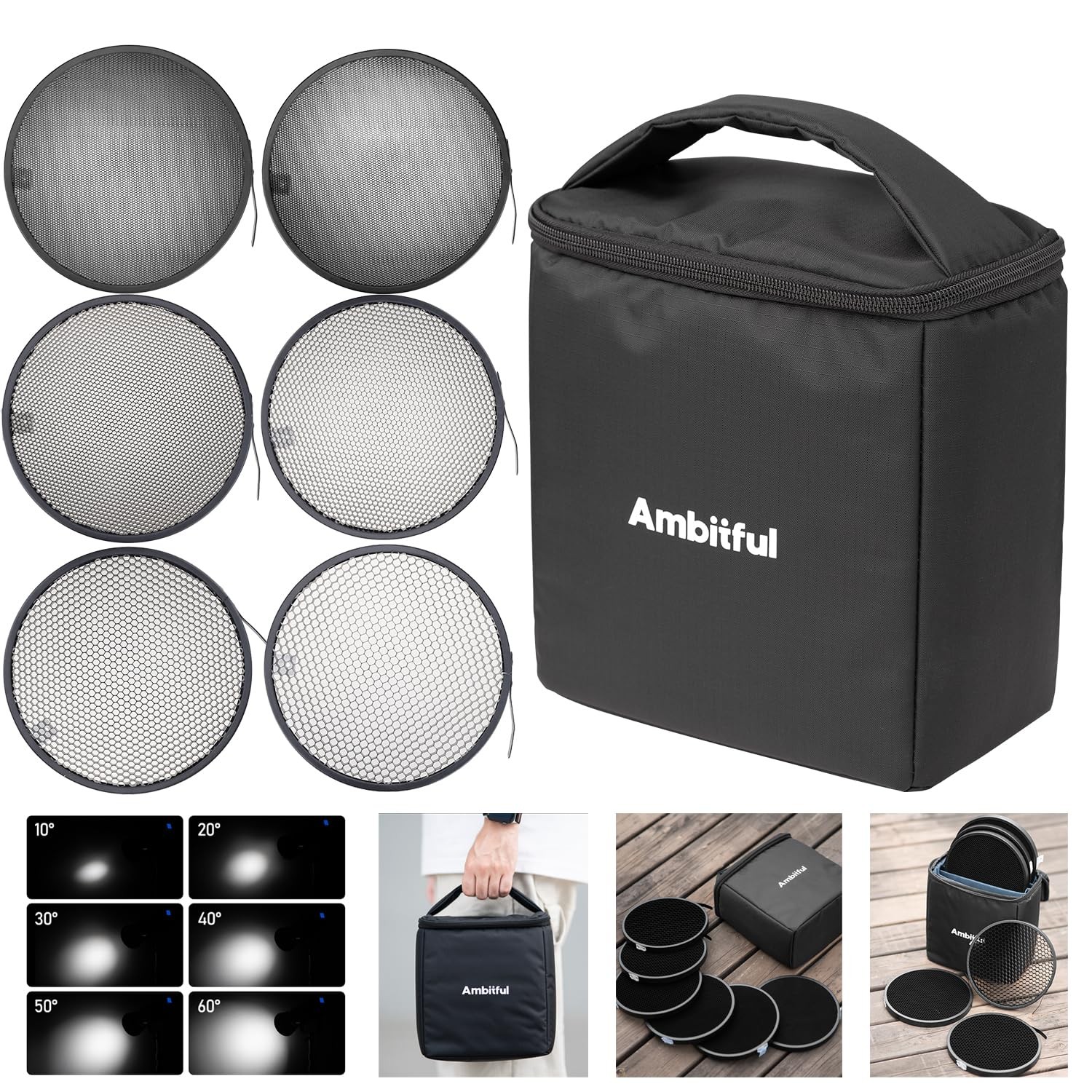 HC-06 Honeycomb Kit - 6 pcs 10°/20°/30°/40°/50°60° Standard Reflector Honeyco...