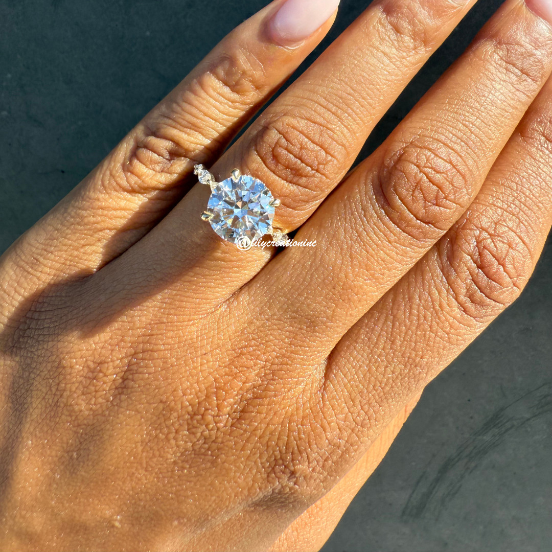 5 Ct Round Lab Grown Diamond Engagement Ring Marquise Side Stones Hidden Halo