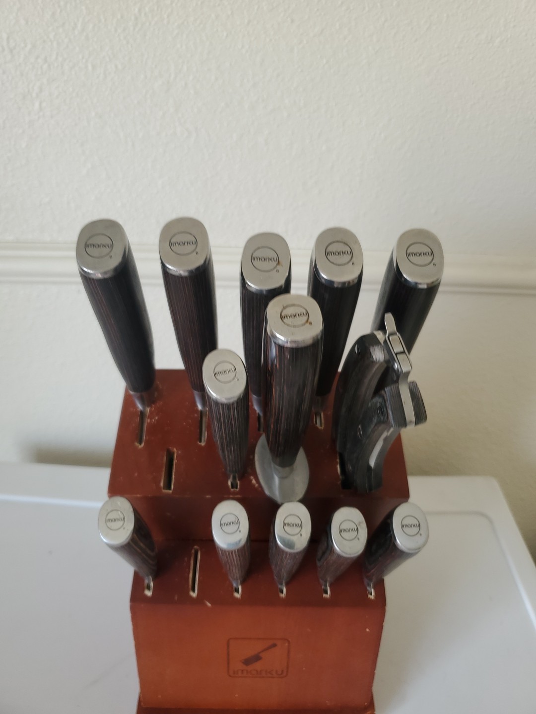 imarku 13 Set Knives with 15 Slot Hardwood Knife Storage Block in CHERRY Finish