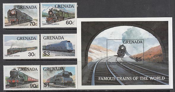 Grenada - Mail 1982 Yvert 1055/60+H.106 ** Mnh Trains