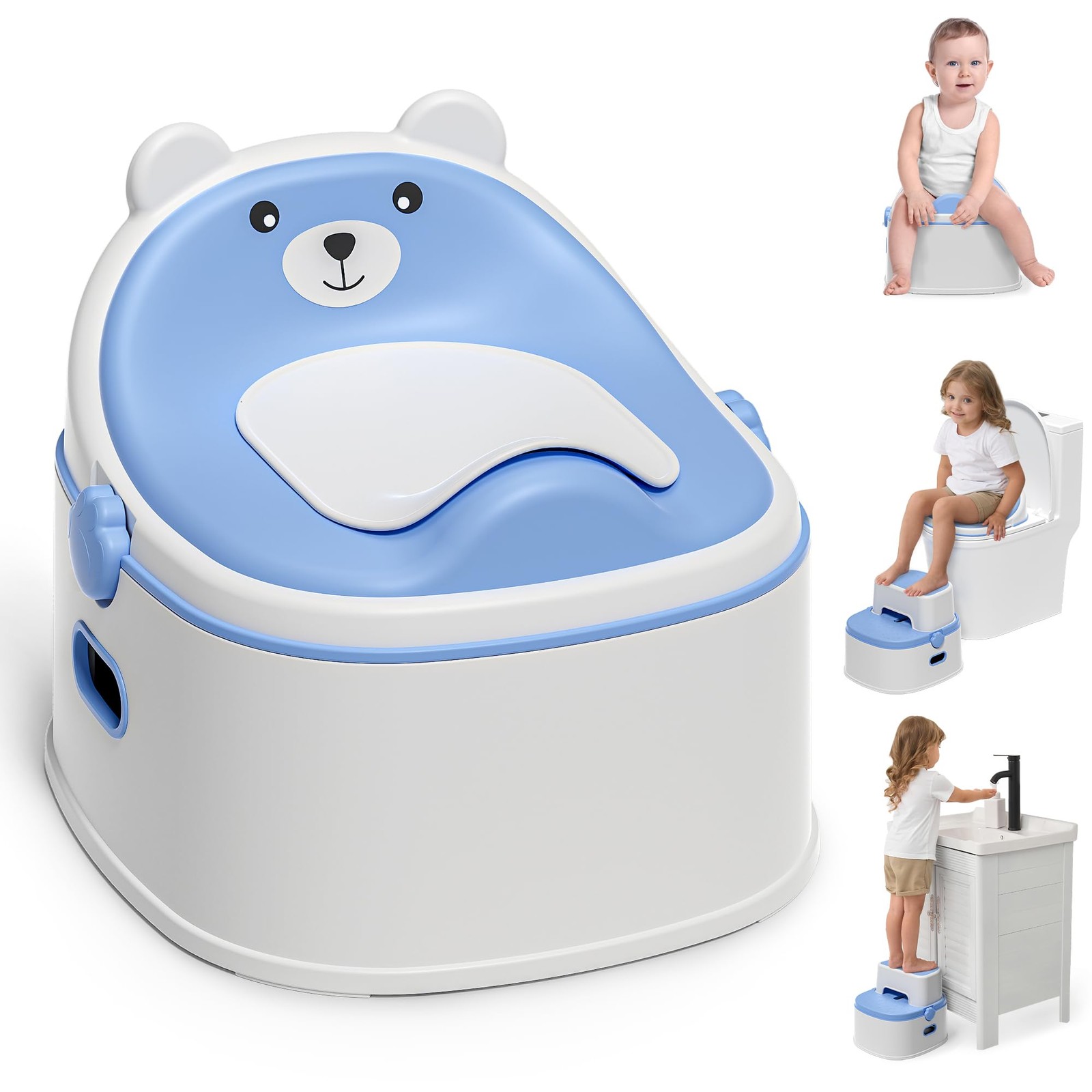 3-in-1 Potty Training Toilet Portable Seat Toddler Step Stool Anti-Slip Blue