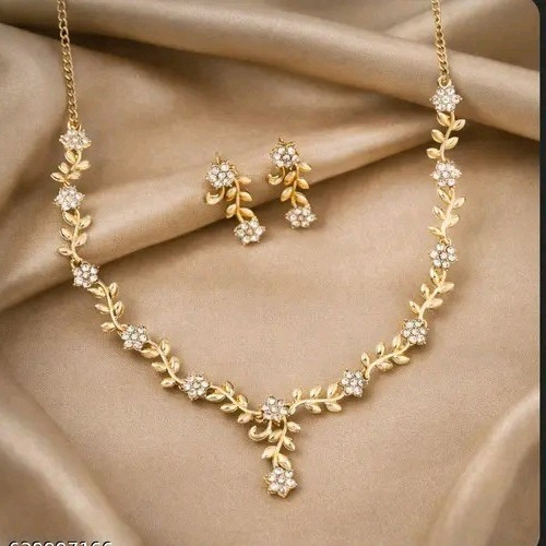 Classic Golden Necklace With Stylish Earrings For Her Partywear Jewellery Gift