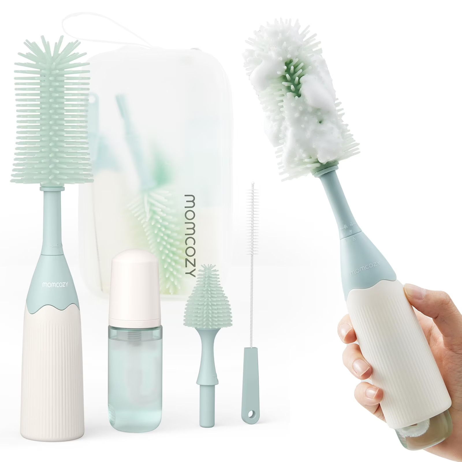 Momcozy Portable Bottle Brush Set - Baby Bottle Cleaner Kit with Silicone Brush,
