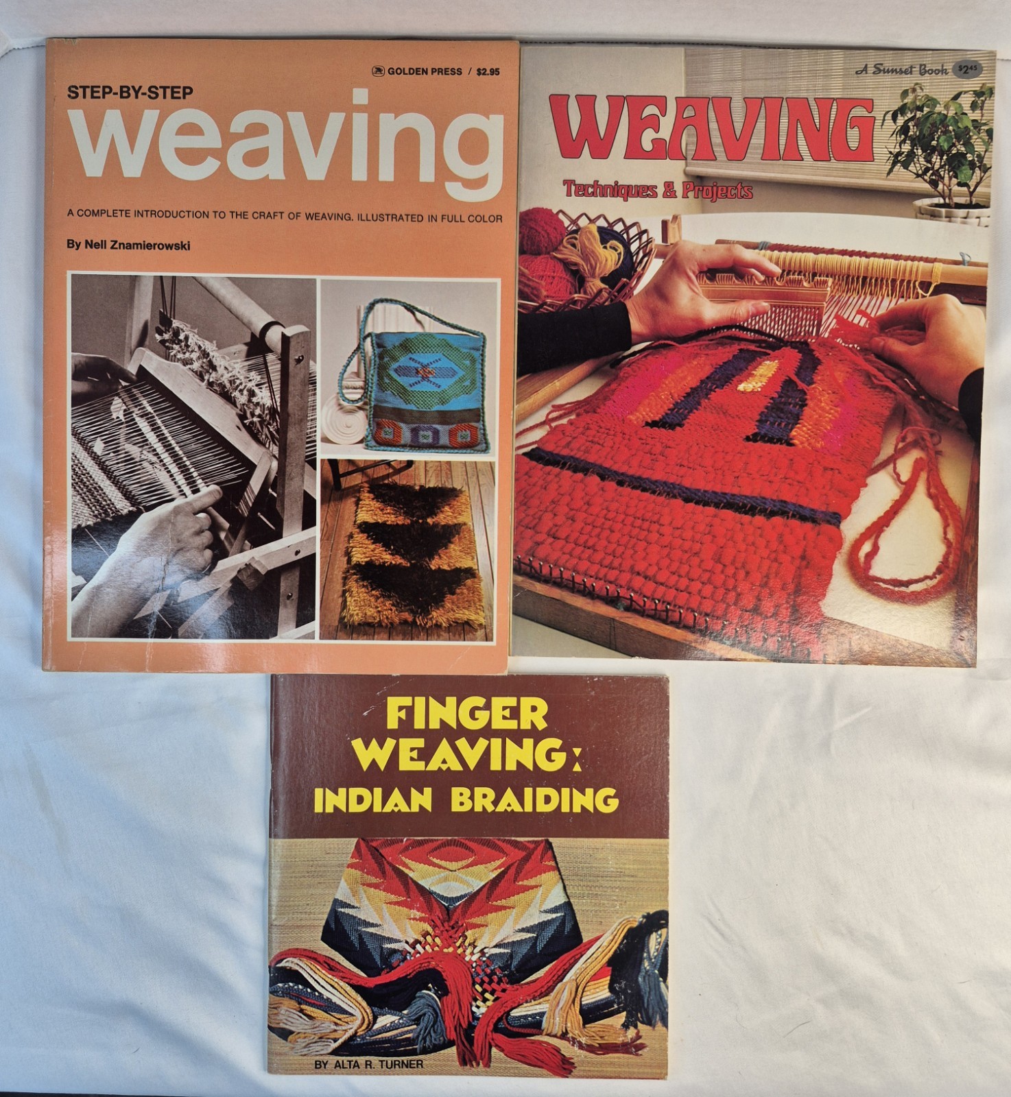Lot Of 3 Weaving Books Techniques And Patterns Indian Finger Weaving Vintage 