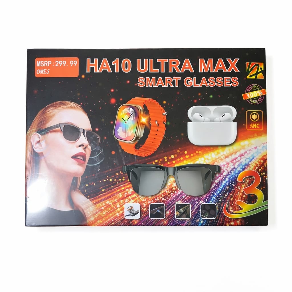 HA10 Ultra Max Smart Glasses Bluetooth Sunglasses With Audio ANC 3-i And 8 Bands