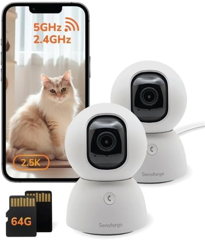 2.5K White Indoor Pan-Tilt Dome Security Camera (2-Pack) AI Human Pet Detection