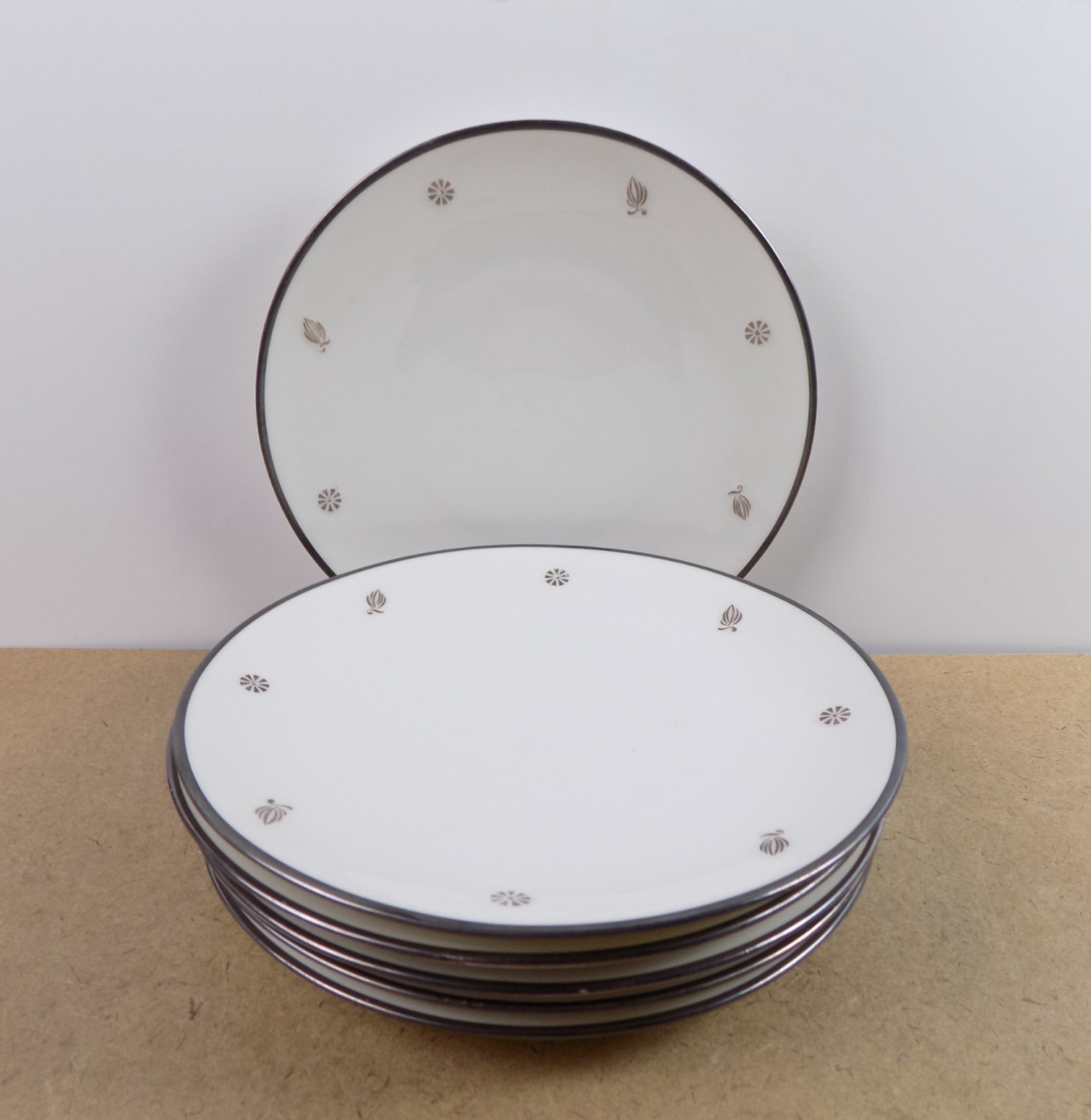 6 Lamberton Rena Platinum Salad Plates 8-1/8" Across VGC MCM