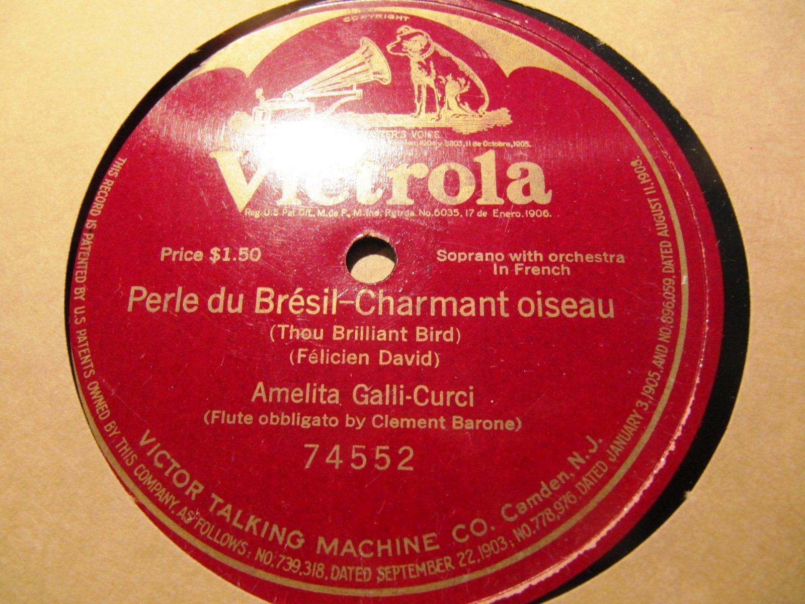 1918 Amelita Galli-Curci Perle Bresil Charmant Oiseau Clement Barone Flute 74552
