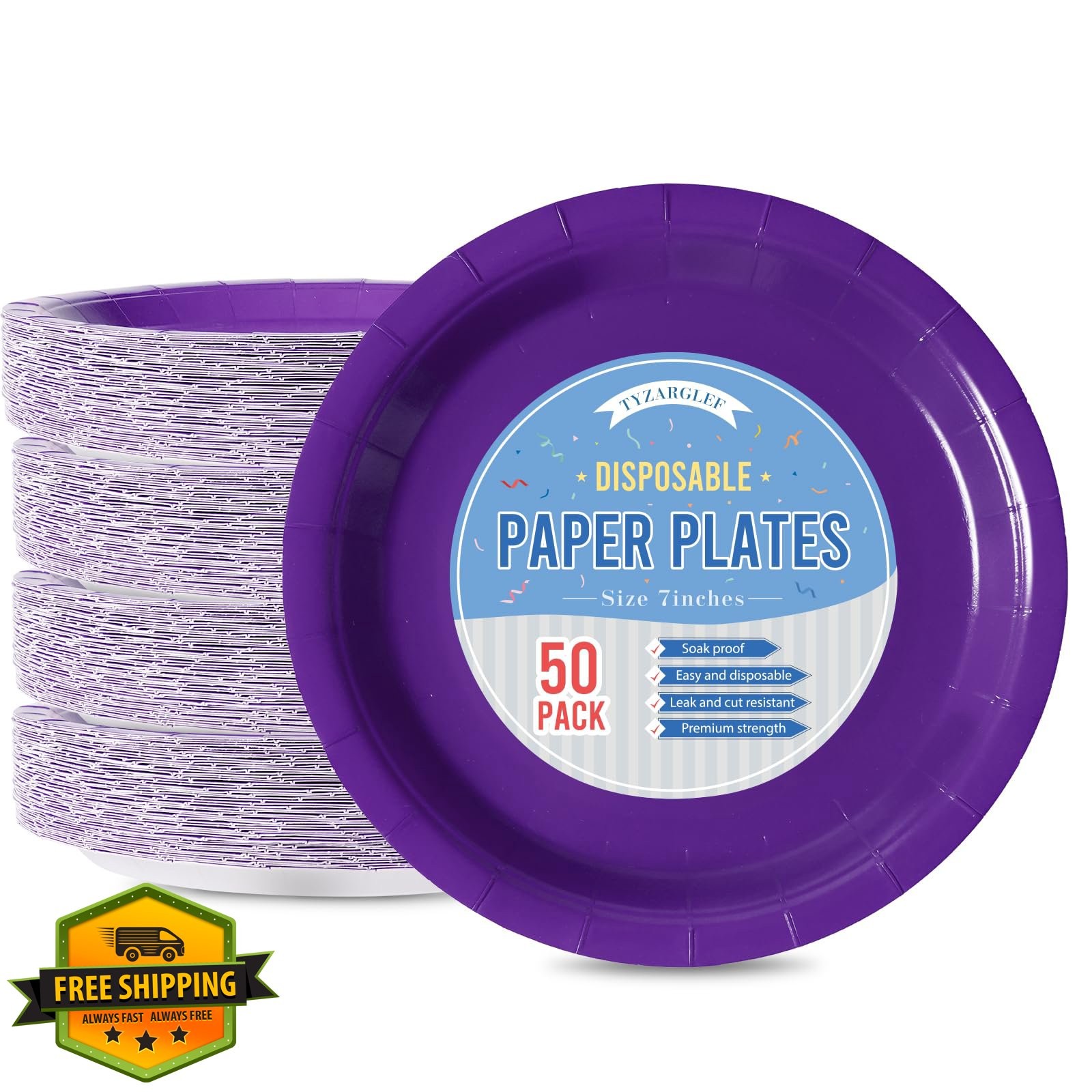 Tyzarglef 50 Purple 7" Dessert Plates Disposable Party Supplies Cake Plates