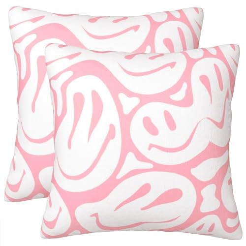 Cute Pink Preppy Throw Pillows (Covers Only No 18" x 18" (Pack of 2) Light Pink