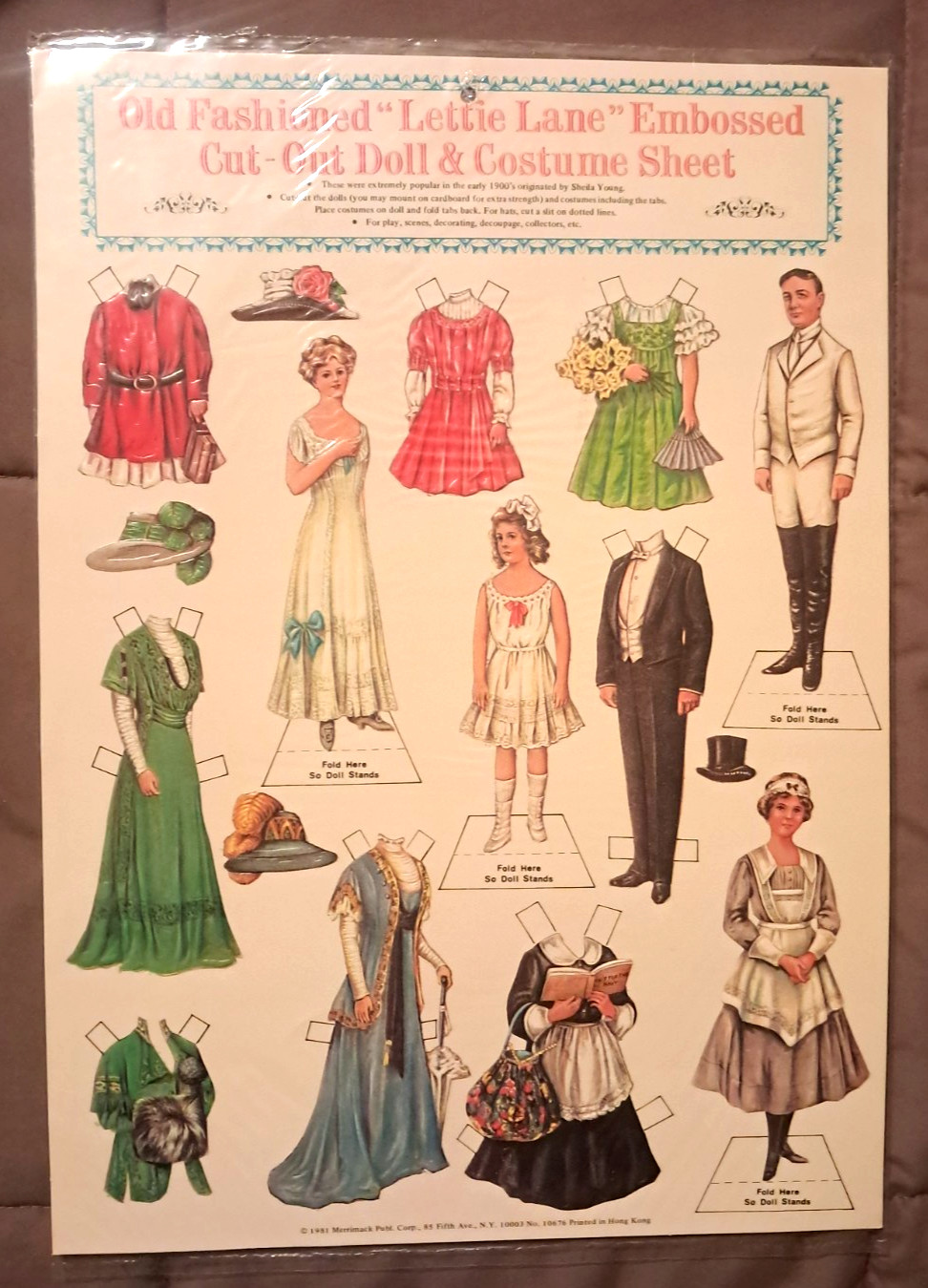 Old Fashioned "Lettie Lane" Embossed Cut-Out Doll & Costume Sheet MERRIMACK 1981