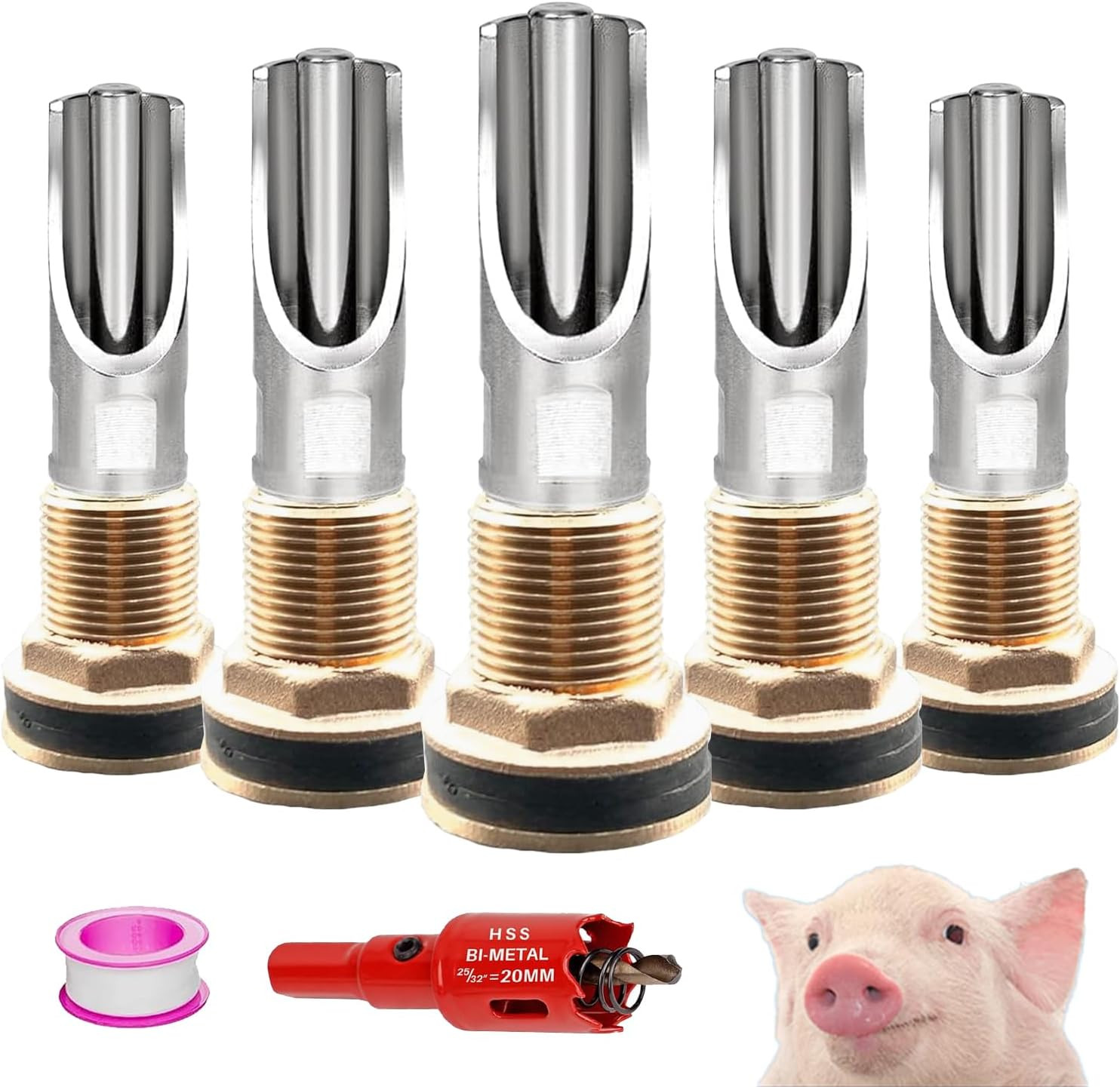 5PCS 1/2 NPT Pig Waterer Nipple Kit Stainless Steel Pig Waterer Nipples, Set of 