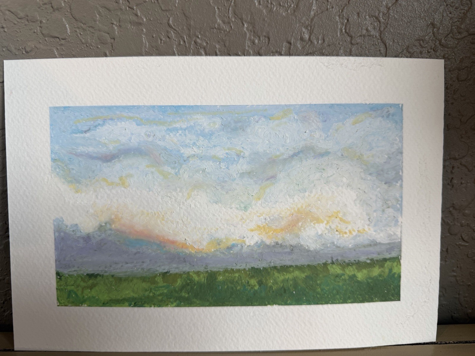 Impressionist oil pastel Painting Small Unframed Clouds Handmade on Paper