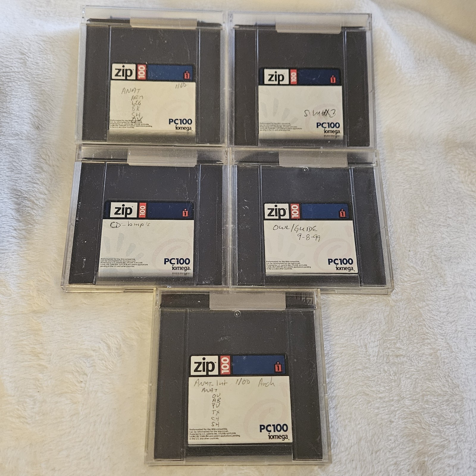 LOT OF 5 IOMEGA Zip Disk 100 MB Storage PC Format Jewel Cases Zip-100