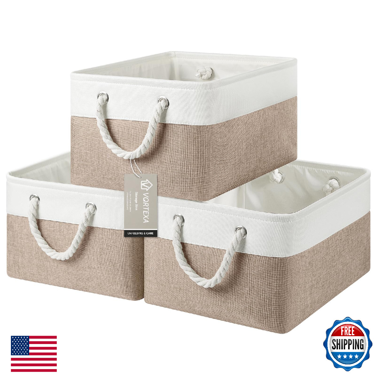 VQRTEXA 3-Pack Large Fabric Storage Baskets 15.7x11.8x8.26" Foldable Closet Bins