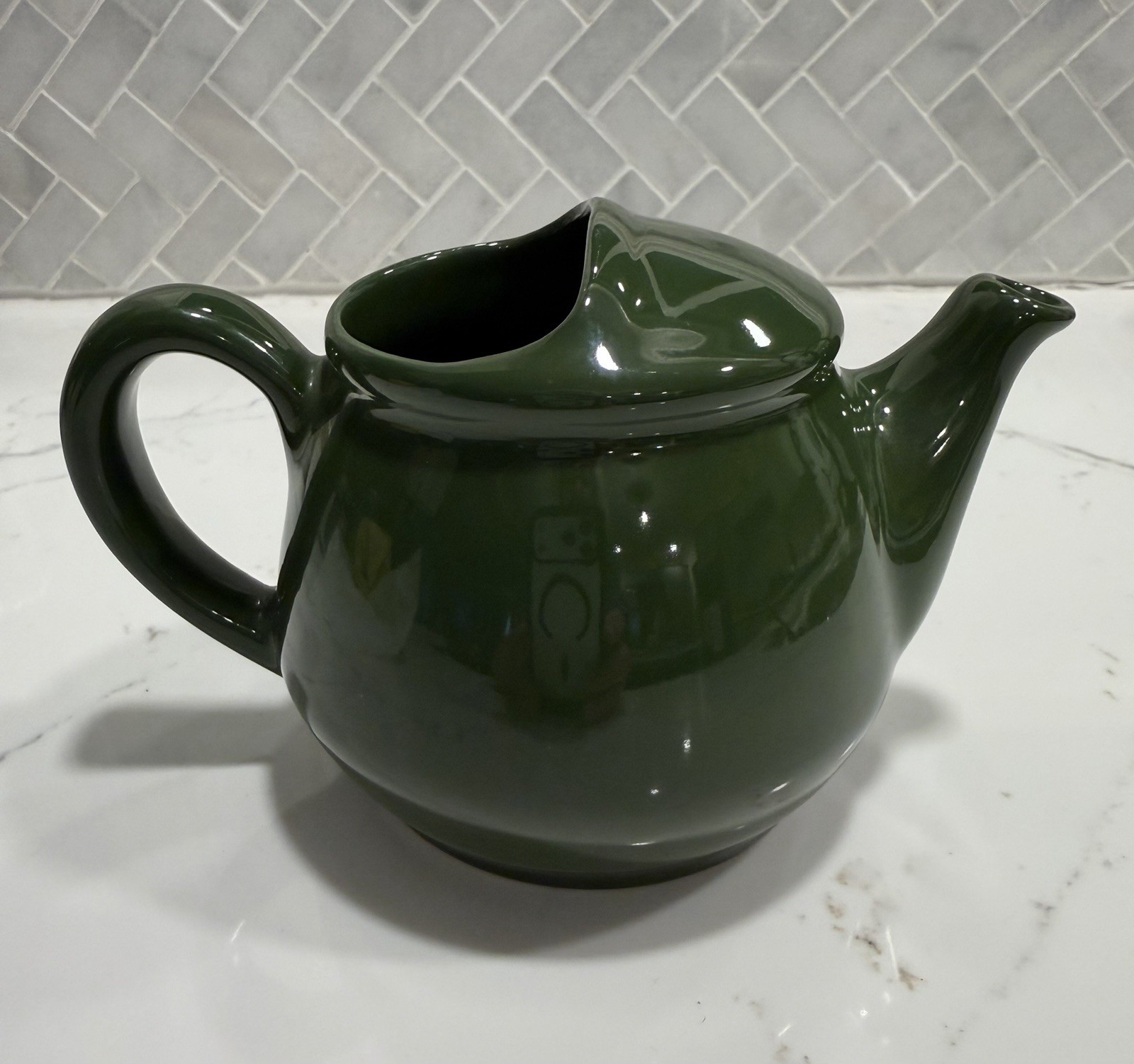 Vintage Ceramic Dark Green One Piece Teapot For One