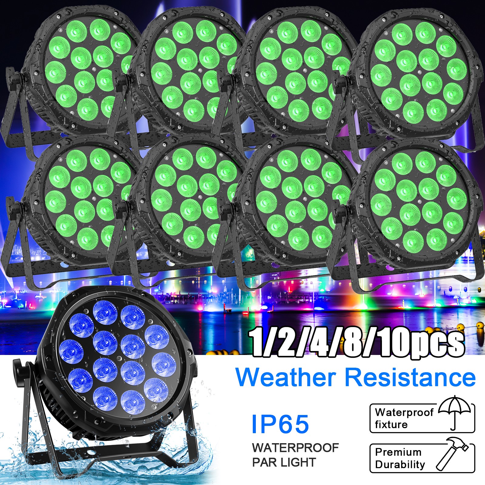 10pcs Waterproof LED Par Light 14x15W RGBW DMX Outdoor Stage Lighting DJ Bar