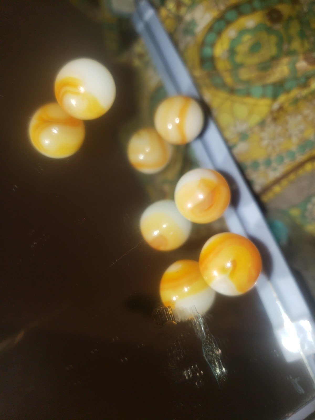 Vintage Akro Agate Peltier Christensen Swirl Glass Marble  Yellow White