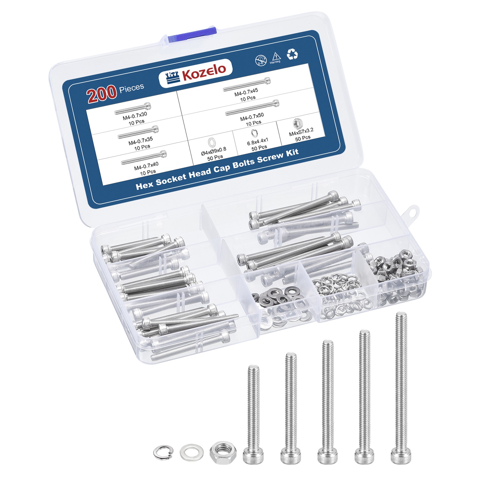 200pcs M4 Socket Head Cap Screws Bolts Nuts Kits, Stainless Steel